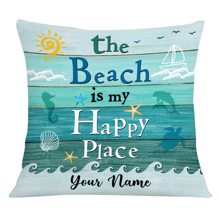 Personalized Beach Happy Place Pillow DB146 95O53 1