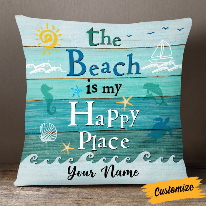 Personalized Beach Happy Place Pillow DB146 95O53 1