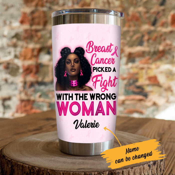 Personalized BWA Breast Cancer Picked A Fight Steel Tumbler AG101 26O57 1