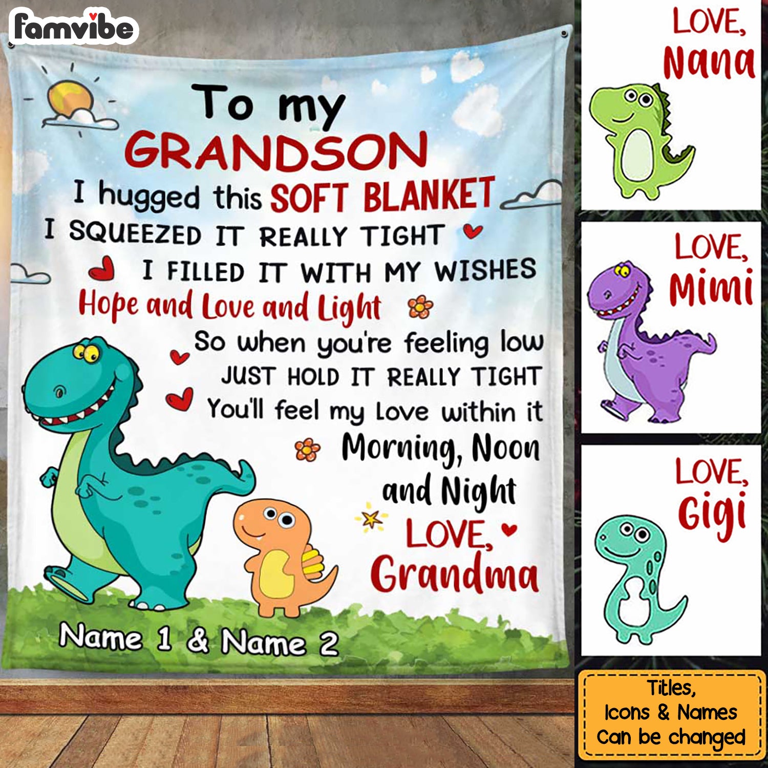 Personalized Grandson Dinosaur Blanket NB251 95O34