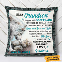 Personalized Wolf To My Grandson Hug This Pillow DB242 23O57 thumb 1