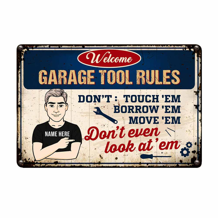 Personalized Dad Garage Tool Rules Metal Sign DB272 81O58 1