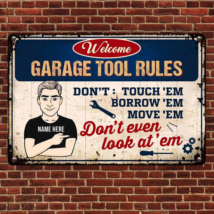 Personalized Dad Garage Tool Rules Metal Sign DB272 81O58 1