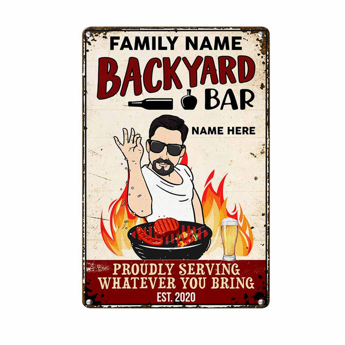 Personalized Outdoor Backyard Bar Family Proudly Serving Metal Sign DB2710 95O58 1