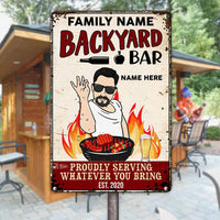 Personalized Outdoor Backyard Bar Family Proudly Serving Metal Sign DB2710 95O58 thumb 1
