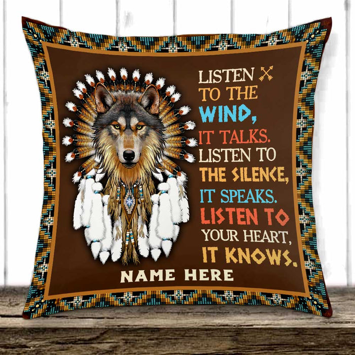Personalized Wolf Native American Pillow DB291 95O47 1