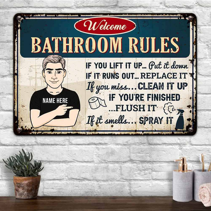 Personalized Bathroom Rules Welcome Metal Sign DB314 81O58 1
