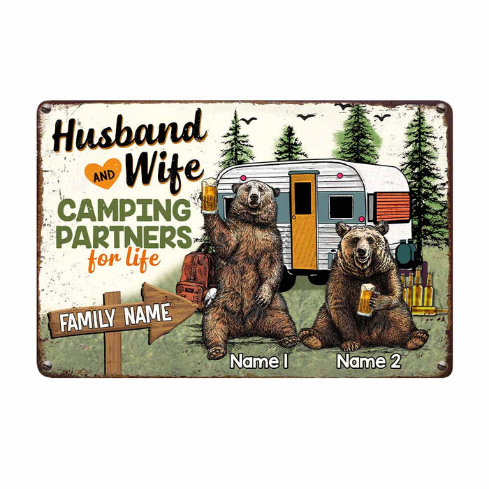 Personalized Couple Bear Husband Wife Camping Metal Sign DB317 81O58 1
