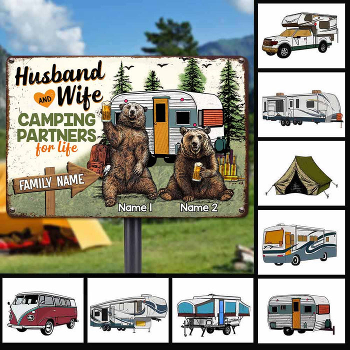 Personalized Couple Bear Husband Wife Camping Metal Sign DB317 81O58 1