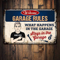 Personalized Dad Grandpa Garage What Happens Metal Sign DB318 81O58 thumb 1