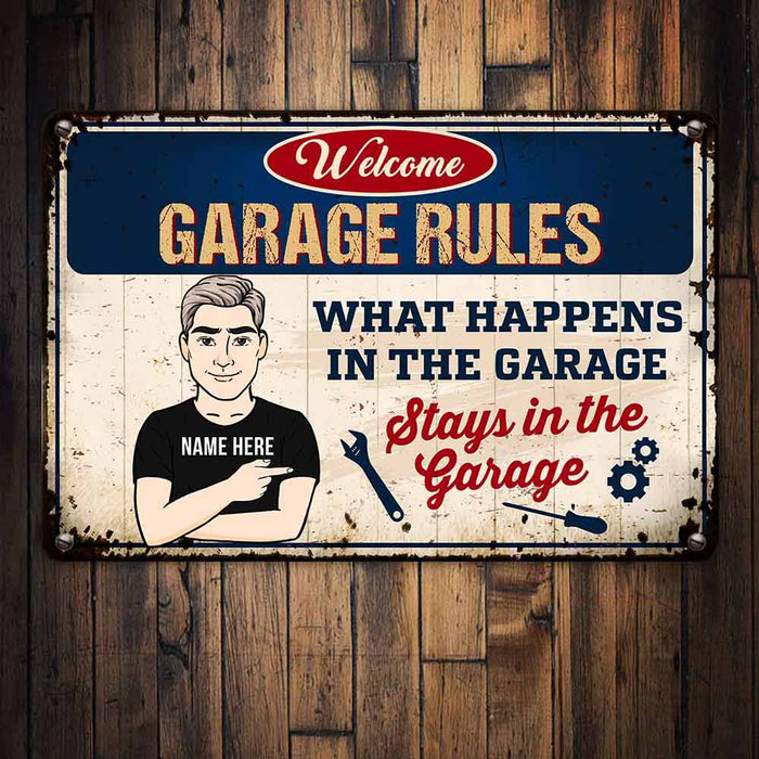 Personalized Dad Grandpa Garage What Happens Metal Sign DB318 81O58 1