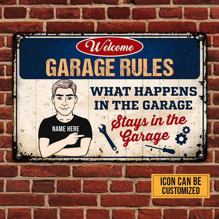 Personalized Dad Grandpa Garage What Happens Metal Sign DB318 81O58 1