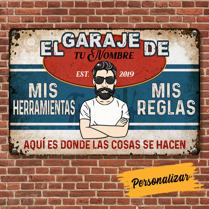 Personalized Grandpa Garage Man Cave Spanish Garaje Metal Sign DB311 87O53 1