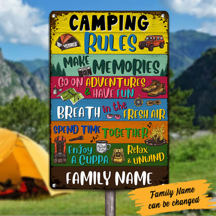 Personalized Camping Campervan Rules Metal Sign DB317 24O53 Famvibe