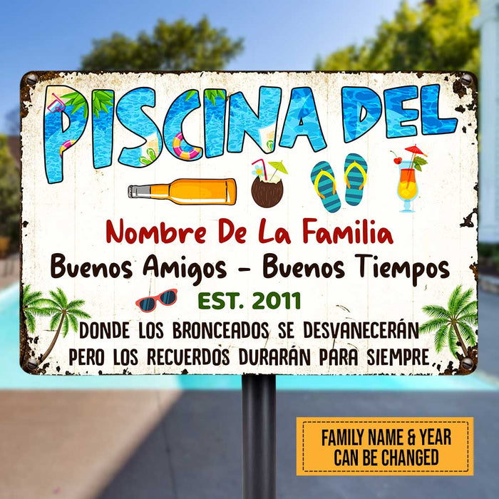 Personalized Pool Good Memories Spanish Piscina Metal Sign DB312 87O47 1