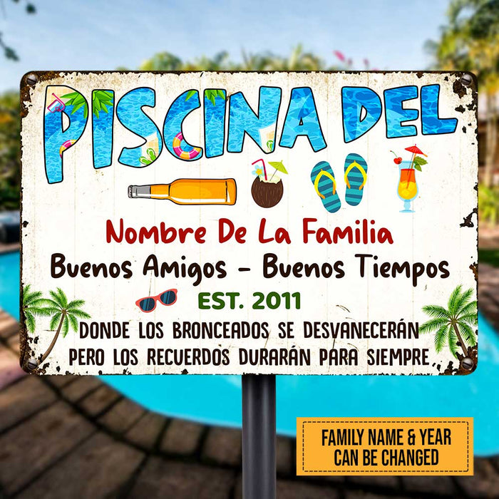 Personalized Pool Good Memories Spanish Piscina Metal Sign DB312 87O47 1