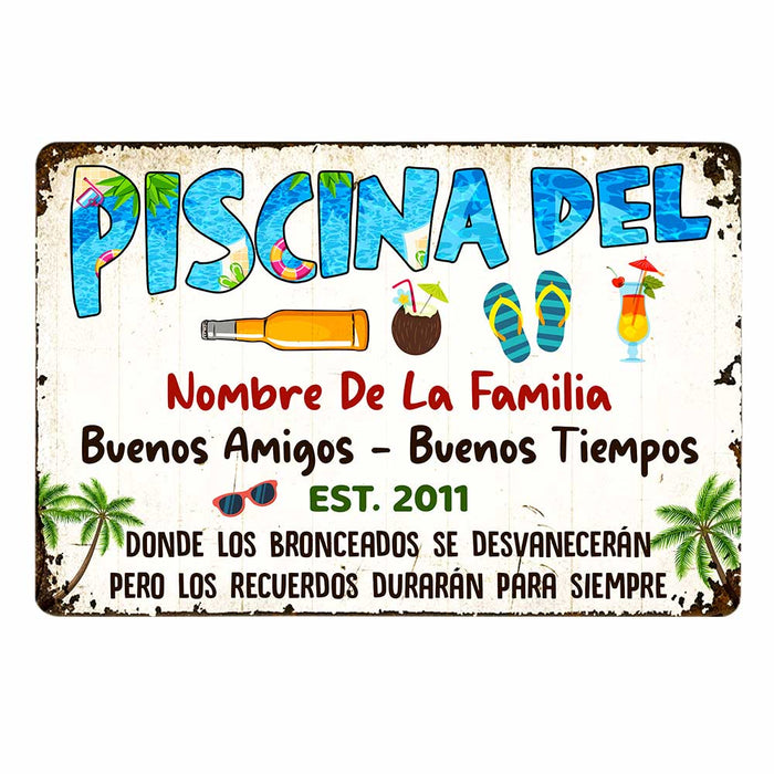 Personalized Pool Good Memories Spanish Piscina Metal Sign DB312 87O47 1