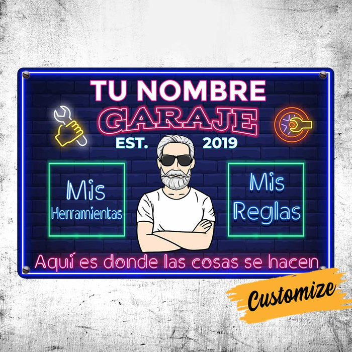 Personalized Grandpa Garage Man Cave Spanish Garaje Metal Sign DB318 87O34 1