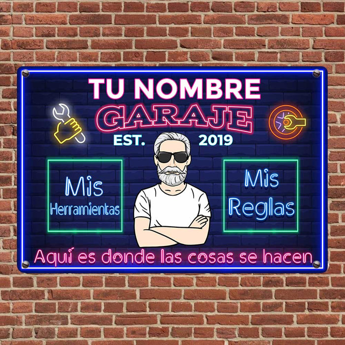 Personalized Grandpa Garage Man Cave Spanish Garaje Metal Sign DB318 87O34 1