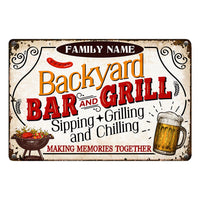 Personalized Family Backyard Bar And Grill Metal Sign DB319 87O53 thumb 1