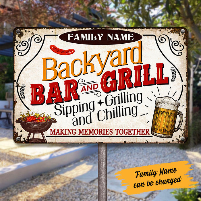 Personalized Family Backyard Bar And Grill Metal Sign DB319 87O53 1