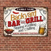 Personalized Family Backyard Bar And Grill Metal Sign DB319 87O53 thumb 1