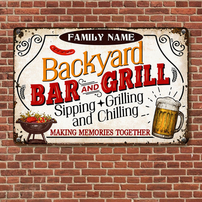 Personalized Family Backyard Bar And Grill Metal Sign DB319 87O53 1