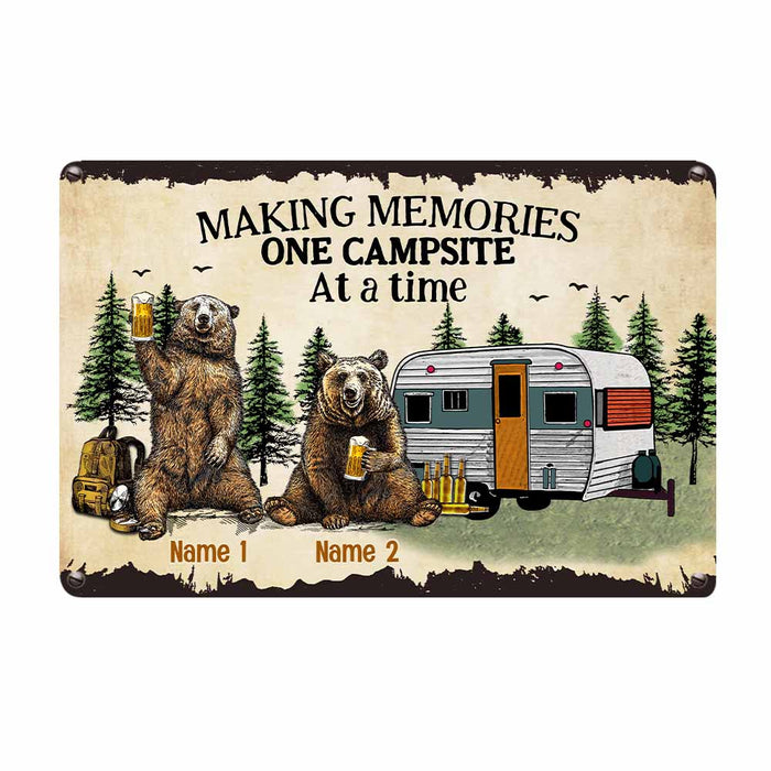 Personalized Camping Bear Couple Husband Wife Pillow Metal Sign JR31 81O58 1