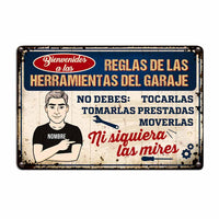 Personalized Dad Grandpa Garage Tool Rules Spanish Garaje Metal Sign JR312 81O58 thumb 1