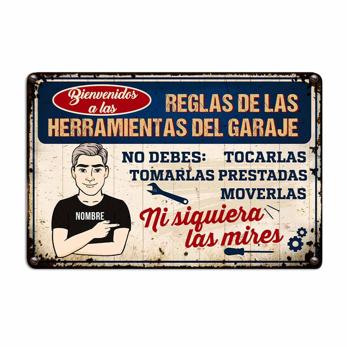 Personalized Dad Grandpa Garage Tool Rules Spanish Garaje Metal Sign JR312 81O58 1
