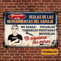 Personalized Dad Grandpa Garage Tool Rules Spanish Garaje Metal Sign JR312 81O58 thumb 1