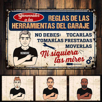 Personalized Dad Grandpa Garage Tool Rules Spanish Garaje Metal Sign JR312 81O58 thumb 1