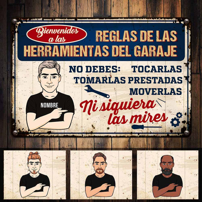 Personalized Dad Grandpa Garage Tool Rules Spanish Garaje Metal Sign JR312 81O58 1