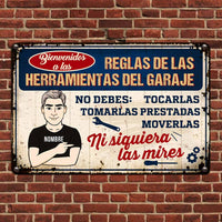 Personalized Dad Grandpa Garage Tool Rules Spanish Garaje Metal Sign JR312 81O58 thumb 1