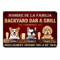 Personalized Dog Backyard Bar & Grill Proudly Serving Spanish Metal Sign JR33 24O34 thumb 1