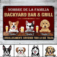 Personalized Dog Backyard Bar & Grill Proudly Serving Spanish Metal Sign JR33 24O34 thumb 1