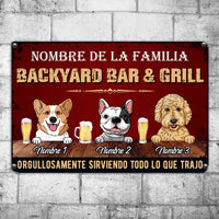 Personalized Dog Backyard Bar & Grill Proudly Serving Spanish Metal Sign JR33 24O34 thumb 1
