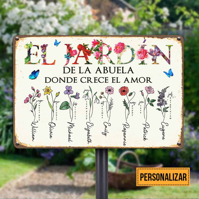Personalized Grandma Love Garden Spanish Metal Sign JR32 24O58 1