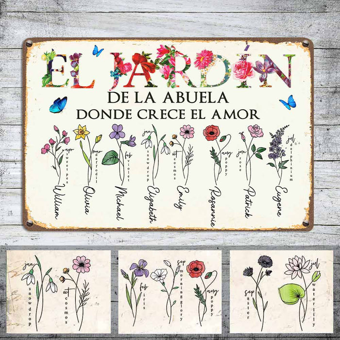 Personalized Grandma Love Garden Spanish Metal Sign JR32 24O58 1