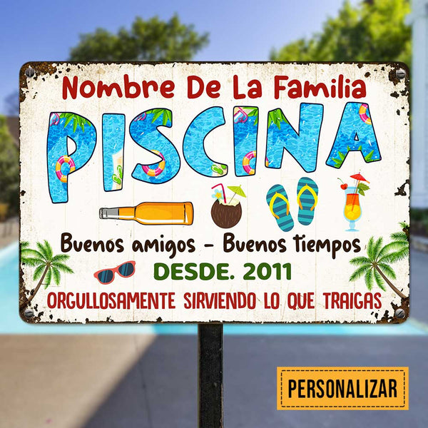Personalized Pool Good Memories Spanish Piscina Metal Sign JR38 87O47 ...