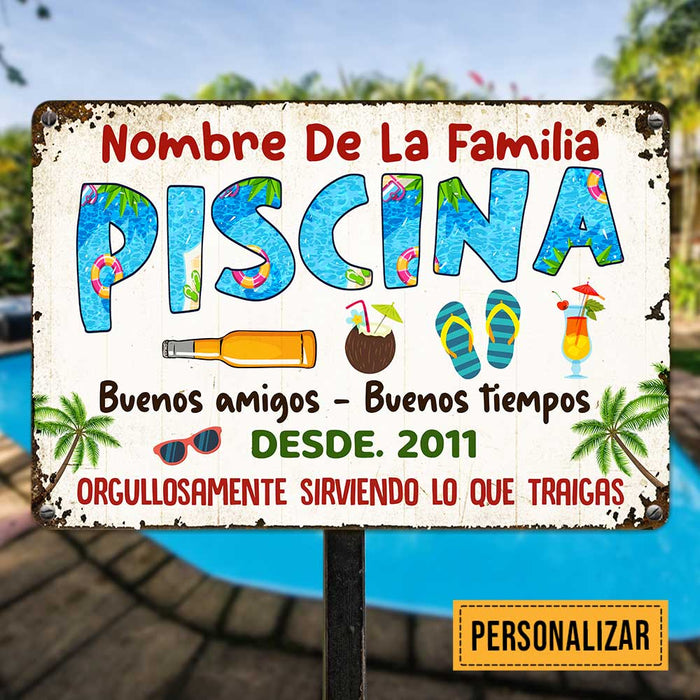Personalized Pool Good Memories Spanish Piscina Metal Sign JR38 87O47 1