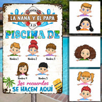 Personalized Pool Good Memories Spanish Piscina Abuelos Metal Sign JR36 87O47 thumb 1