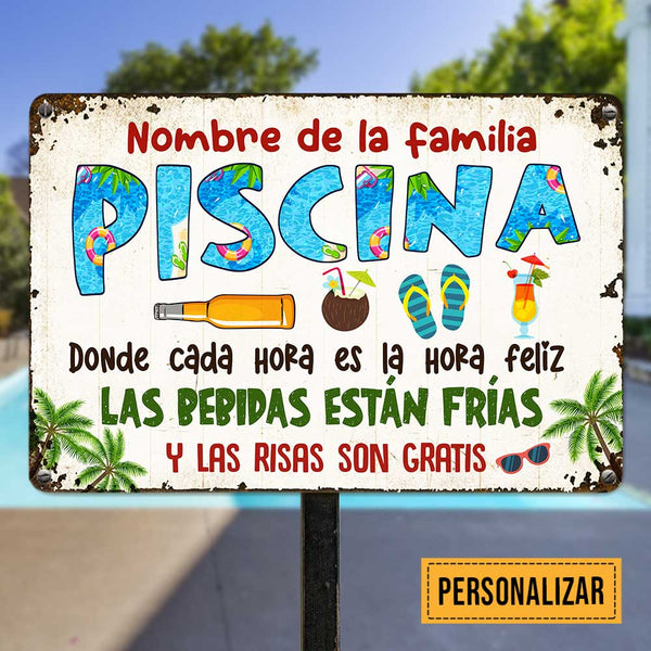 Personalized Pool Good Memories Spanish Piscina Metal Sign JR39 87O47 ...