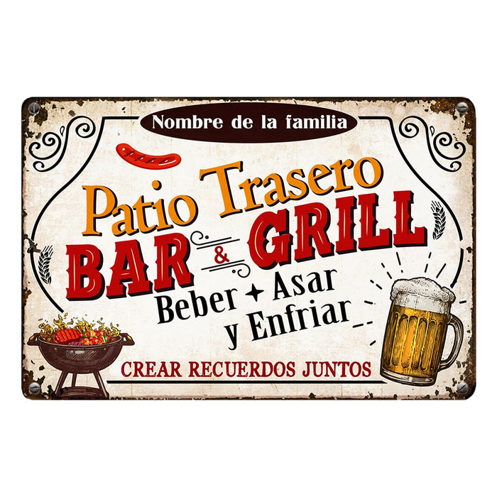 Personalized Backyard Patio Family Spanish Metal Sign JR38 87O53 1