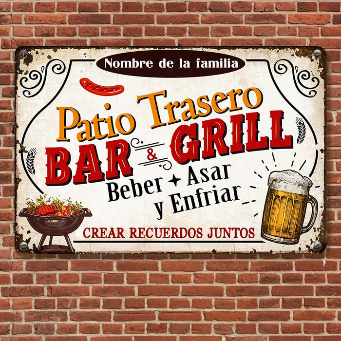 Personalized Backyard Patio Family Spanish Metal Sign JR38 87O53 1