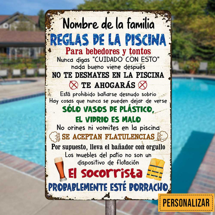 Personalized Pool Good Memories Spanish Piscina Metal Sign JR310 87O47 1