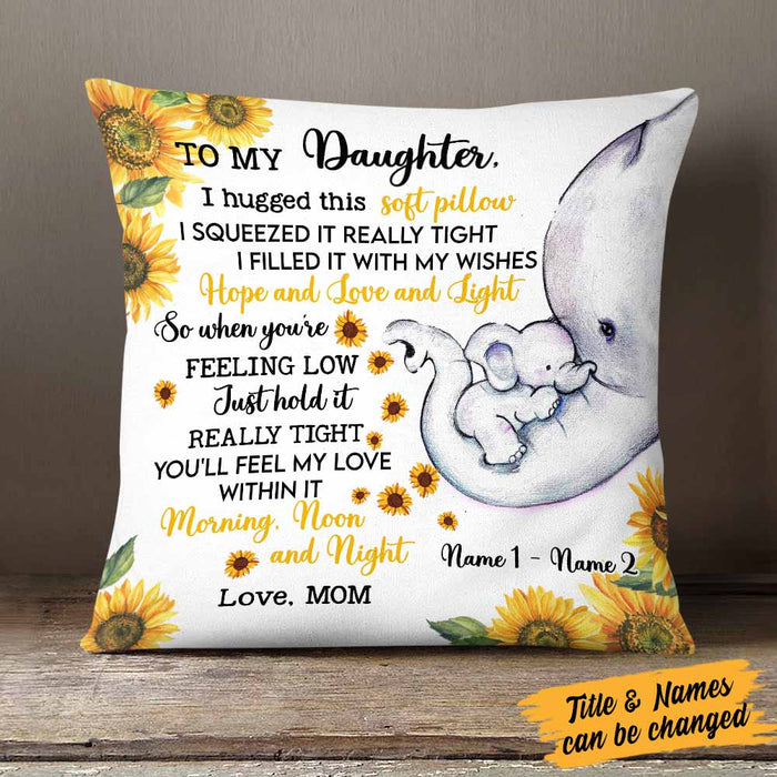 Personalized Mom Grandma Daughter Granddaughter Elephant Sunflower Pillow JR62 87O58 1