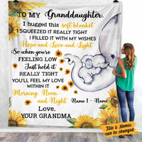 Personalized Daughter Granddaughter Elephant Sunflower Blanket DB291 87O58 thumb 1