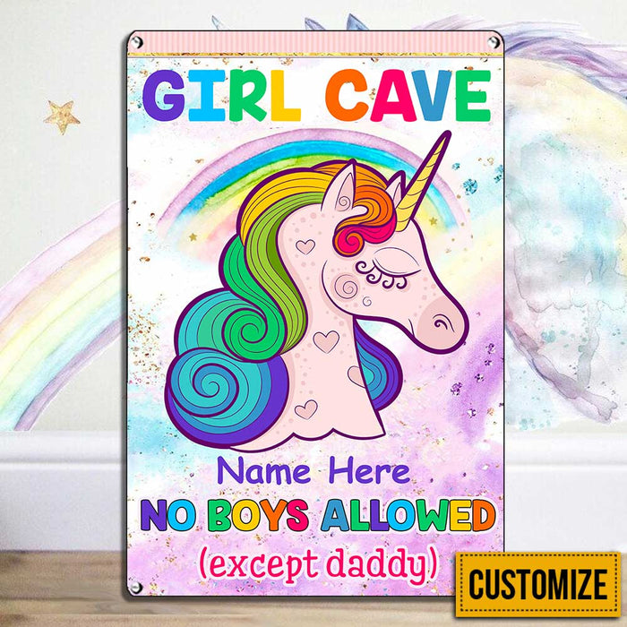 Personalized Girl Cave Daughter Granddaughter Unicorn Metal Sign JR65 81O34 1