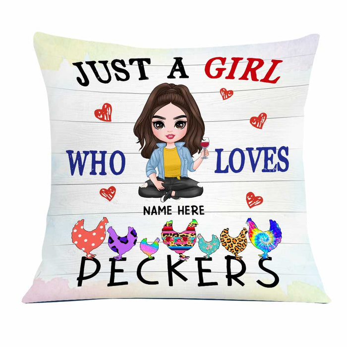Personalized Girl Loves Chicken Peckers Pillow JR72 24O23 1